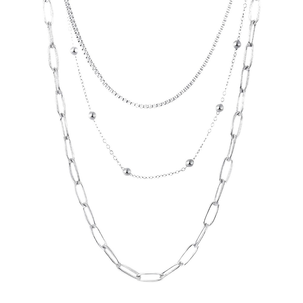 NECKLACE, STAINLESS STEEL Silver Layered Necklace